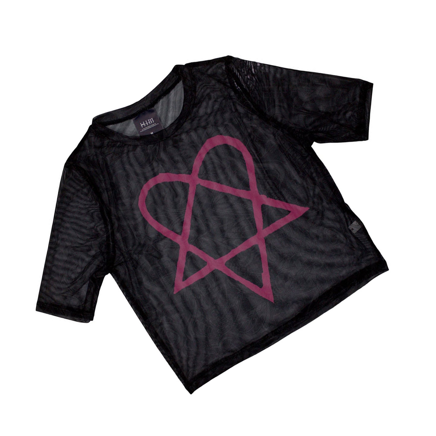 Black-Pink - Back - Him Womens-Ladies Heartagram Mesh Crop Top