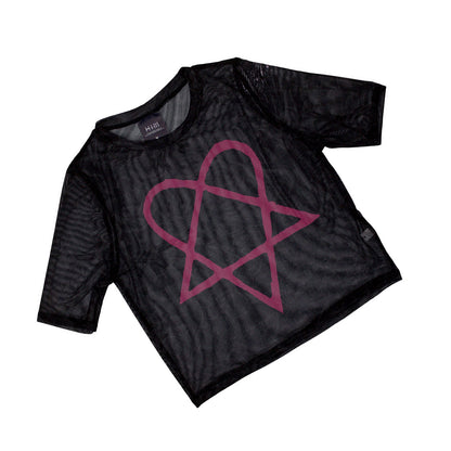 Black-Pink - Back - Him Womens-Ladies Heartagram Mesh Crop Top