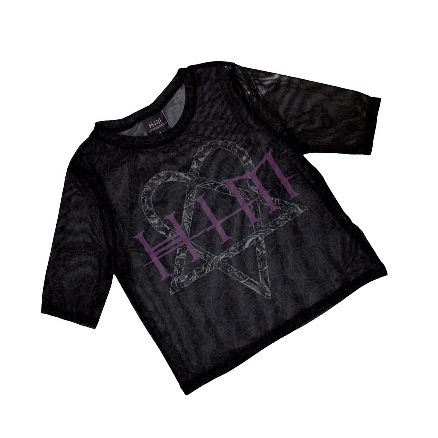 Black - Back - Him Womens-Ladies Heartagram & Logo Mesh Crop Top