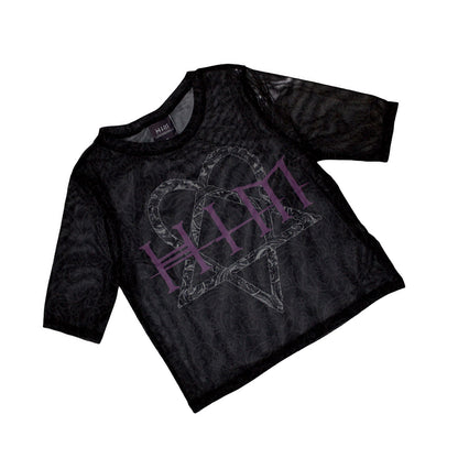Black - Back - Him Womens-Ladies Heartagram & Logo Mesh Crop Top