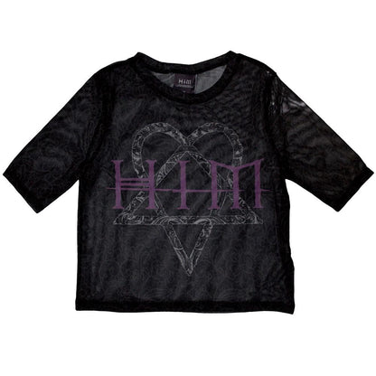 Black - Front - Him Womens-Ladies Heartagram & Logo Mesh Crop Top
