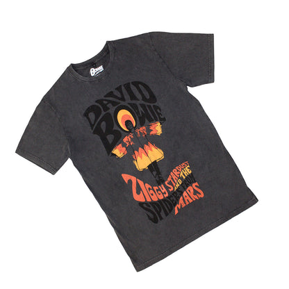 Charcoal Grey - Back - David Bowie Unisex Adult Ziggy Stardust Stone Wash T-Shirt