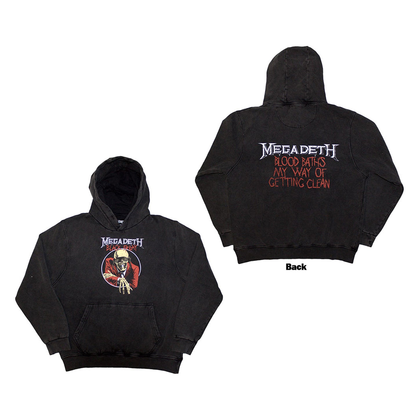 Charcoal Grey - Side - Megadeth Unisex Adult Black Friday Back Print Stone Wash Hoodie