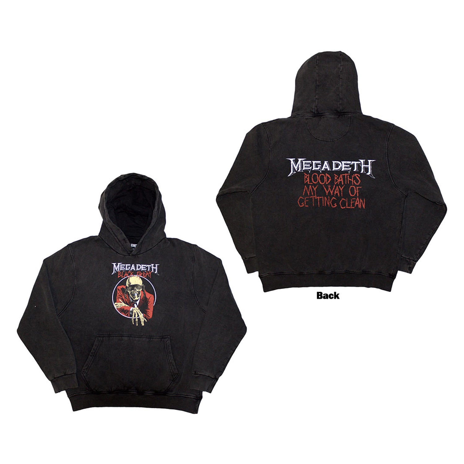 Charcoal Grey - Side - Megadeth Unisex Adult Black Friday Back Print Stone Wash Hoodie