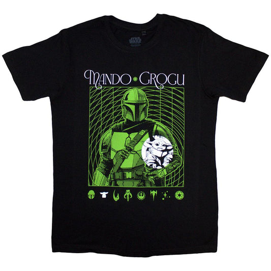 Black - Front - Star Wars The Mandalorian Unisex Adult Mando & Grogu Neon T-Shirt