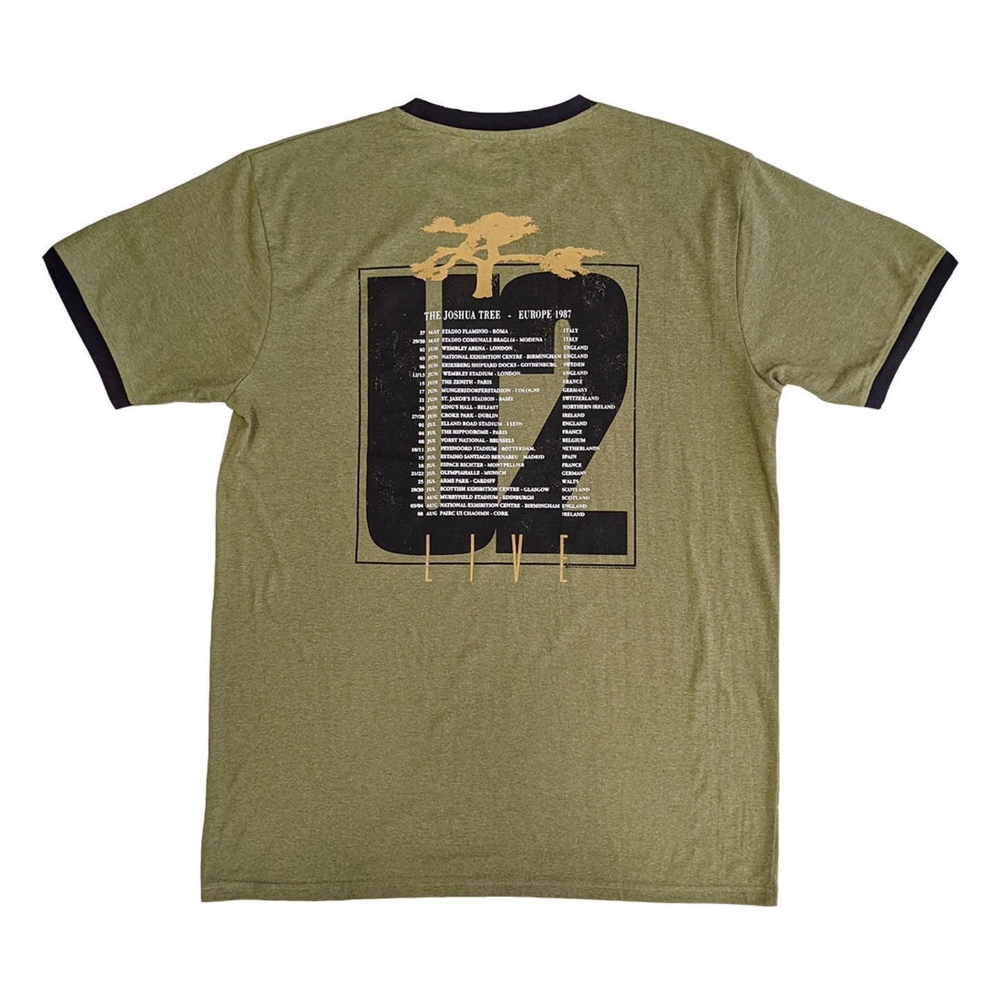 Green - Back - U2 Unisex Adult Joshua Tree Europe 1987 Ringer T-Shirt
