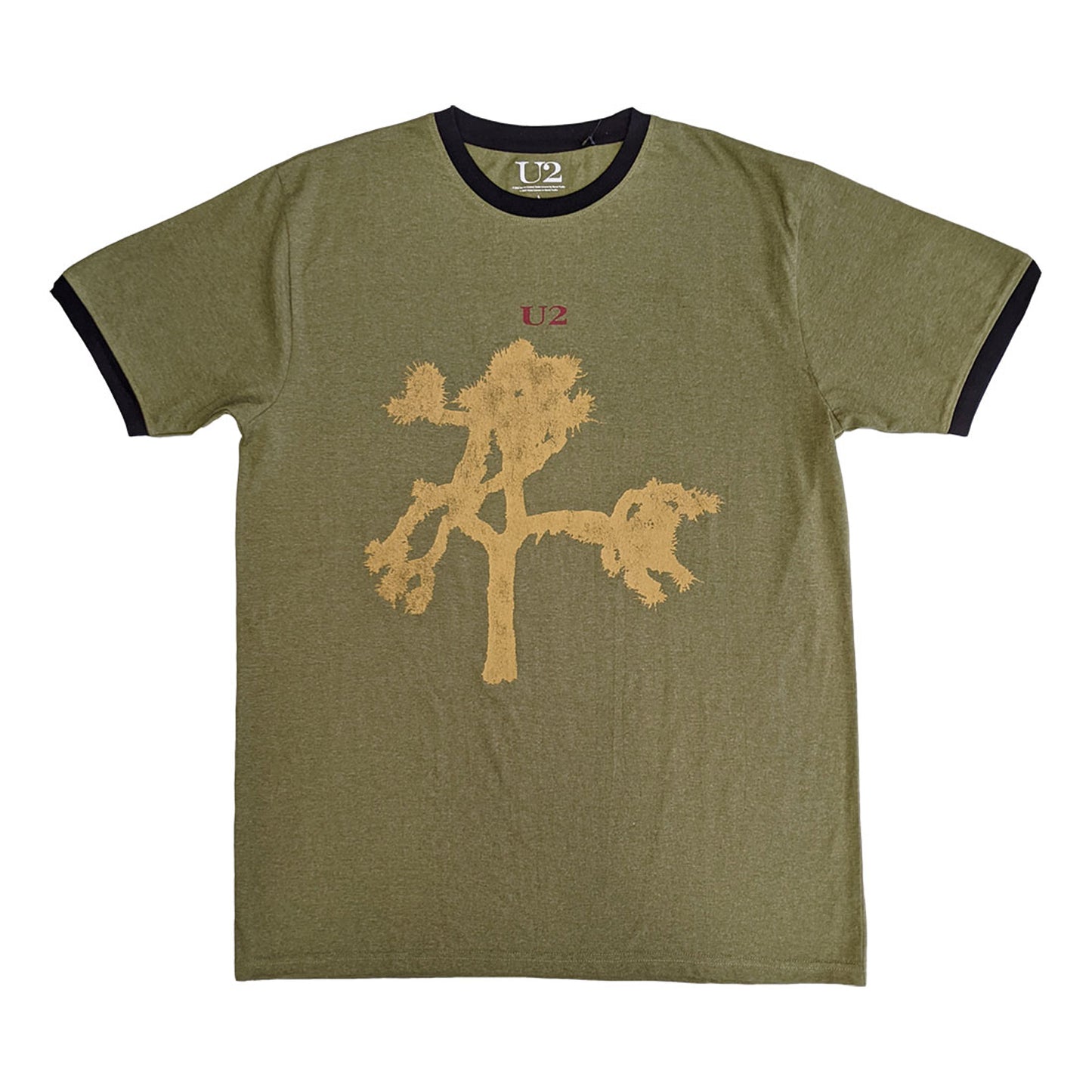 Green - Front - U2 Unisex Adult Joshua Tree Europe 1987 Ringer T-Shirt