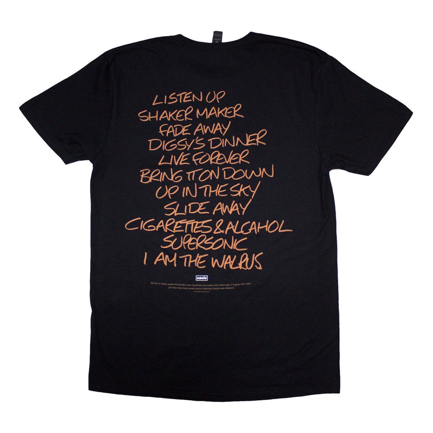 Black - Back - Oasis Unisex Adult Definitely Maybe  AAA Setlist Back Print T-Shirt