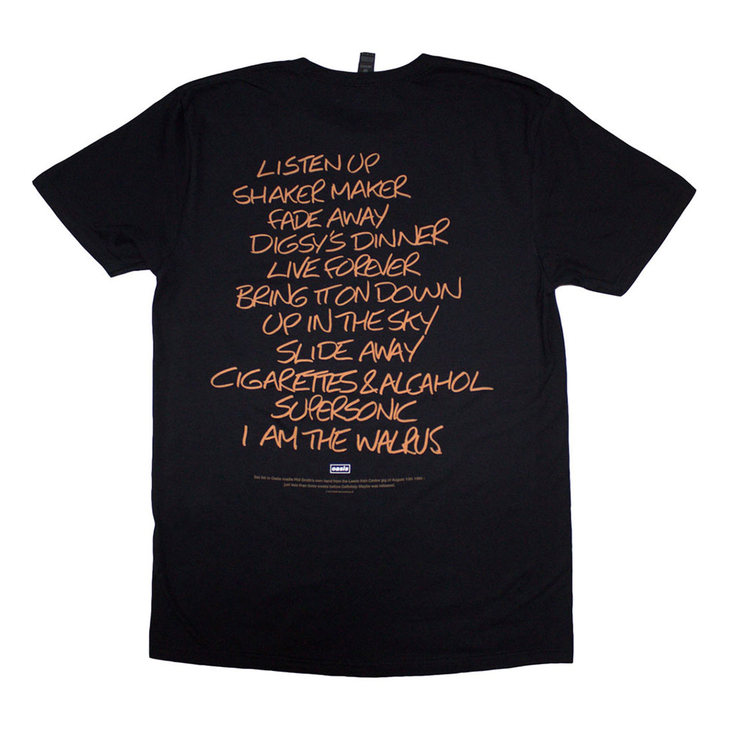 Black - Back - Oasis Unisex Adult Definitely Maybe  AAA Setlist Back Print T-Shirt