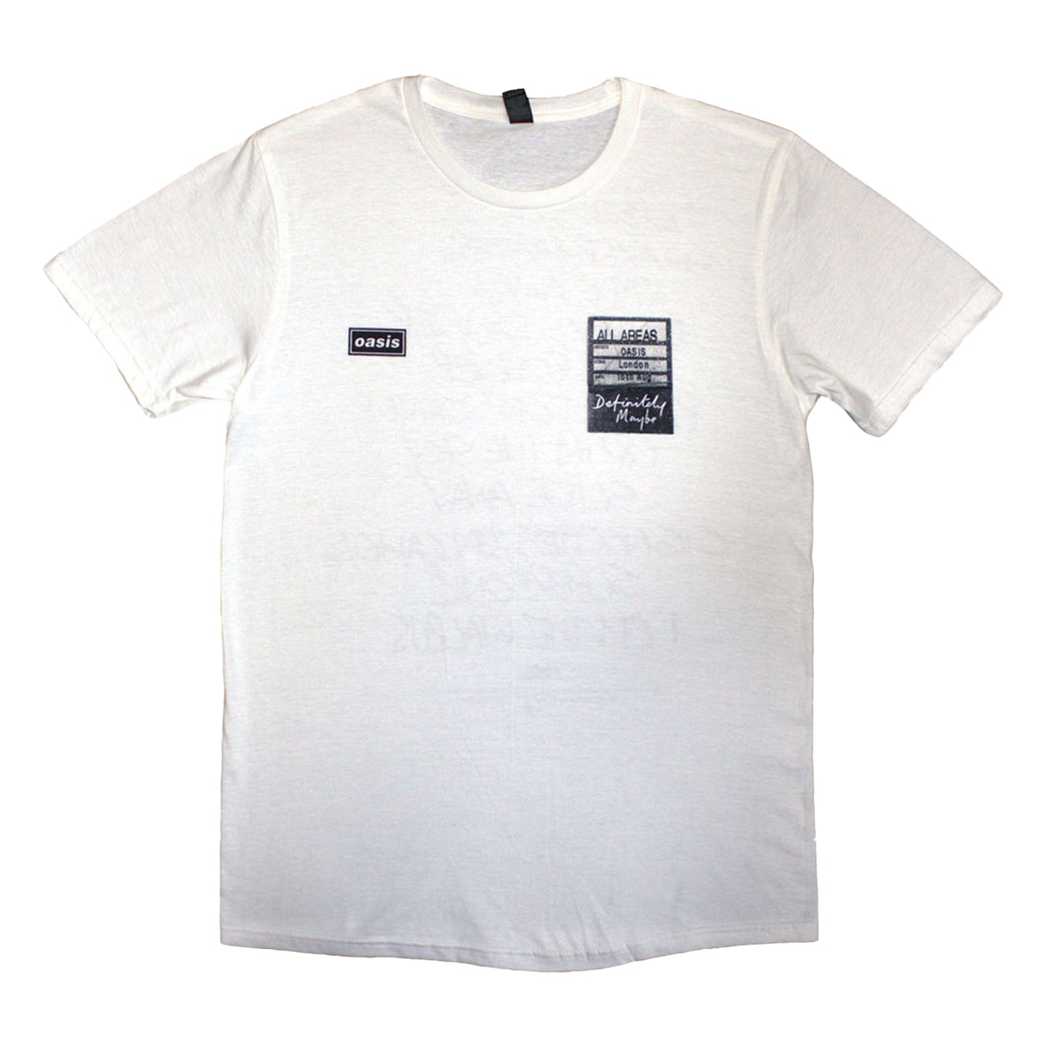 White - Front - Oasis Unisex Adult Definitely Maybe  AAA Setlist Back Print T-Shirt