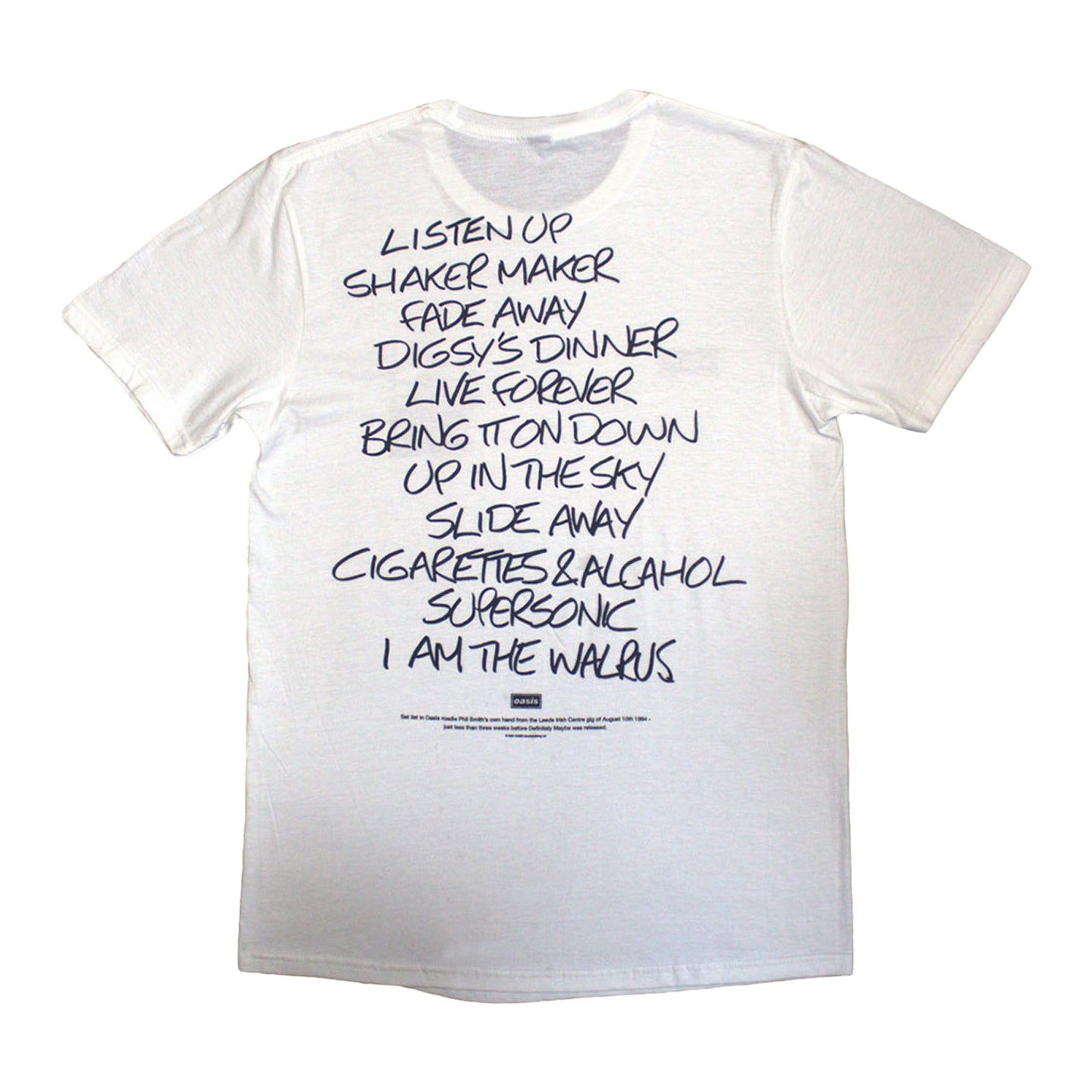 White - Back - Oasis Unisex Adult Definitely Maybe  AAA Setlist Back Print T-Shirt