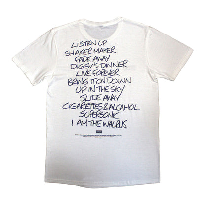 White - Back - Oasis Unisex Adult Definitely Maybe  AAA Setlist Back Print T-Shirt