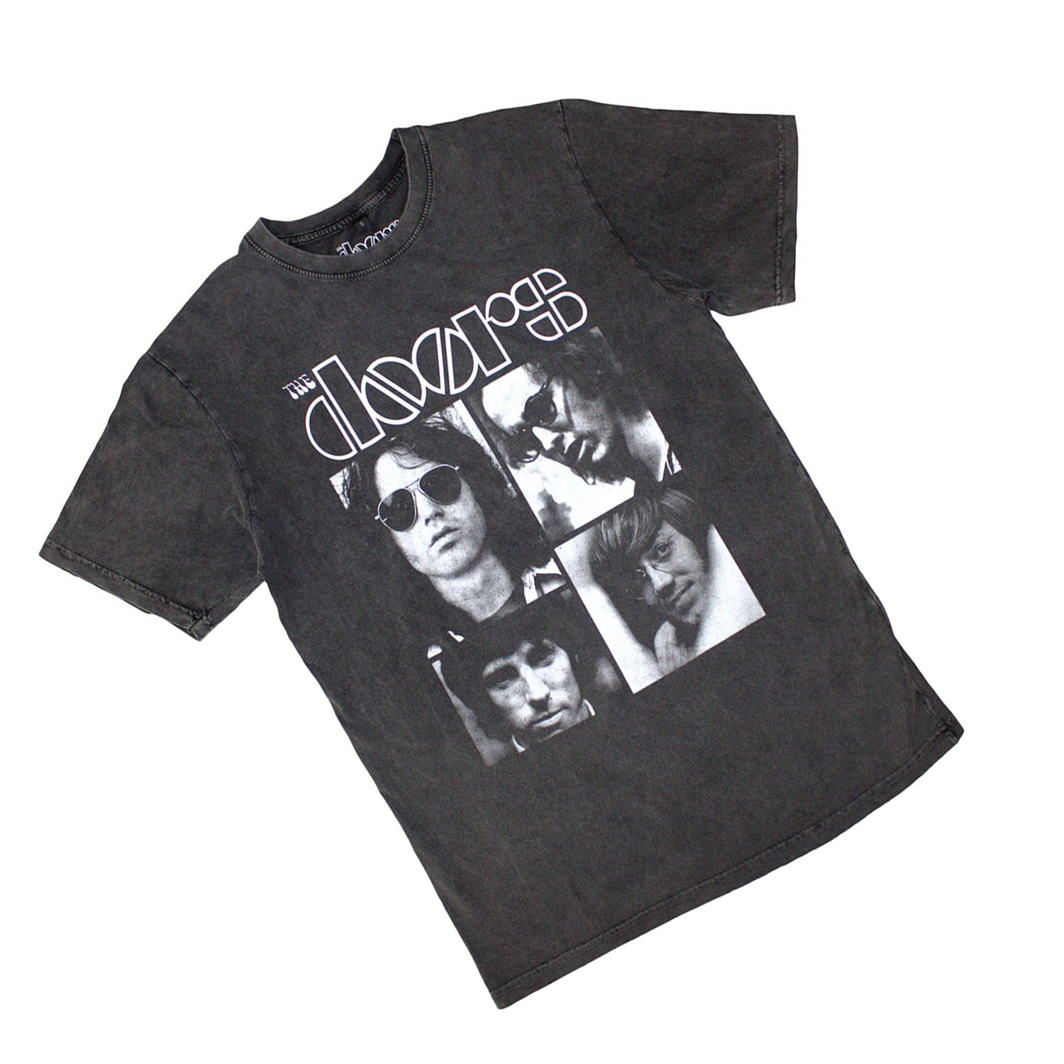 Charcoal Grey - Back - The Doors Unisex Adult Squares Stone Wash T-Shirt