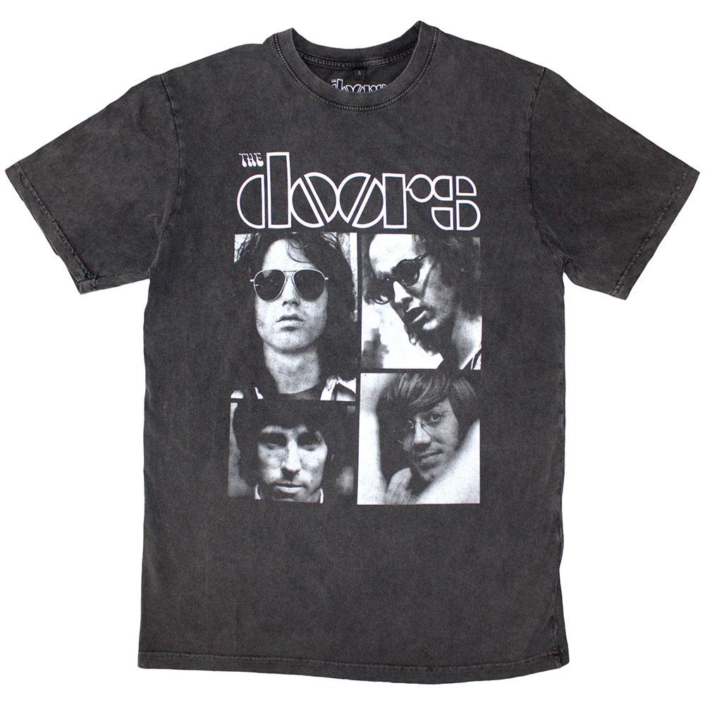 Charcoal Grey - Front - The Doors Unisex Adult Squares Stone Wash T-Shirt
