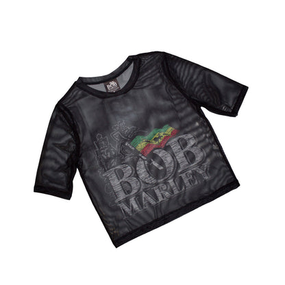 Black - Back - Bob Marley Womens-Ladies Mesh Crop Top