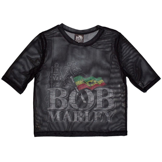 Black - Front - Bob Marley Womens-Ladies Mesh Crop Top