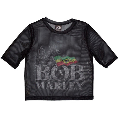 Black - Front - Bob Marley Womens-Ladies Mesh Crop Top