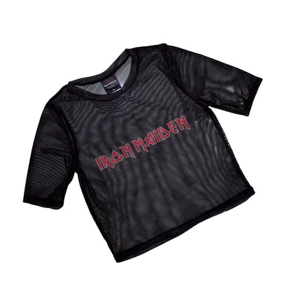 Black - Back - Iron Maiden Womens-Ladies Logo Mesh Crop Top