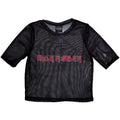 Black - Front - Iron Maiden Womens-Ladies Logo Mesh Crop Top
