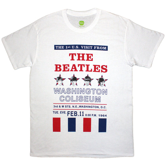 White - Front - The Beatles Unisex Adult Washington Coliseum 64 Stars & Stripes T-Shirt