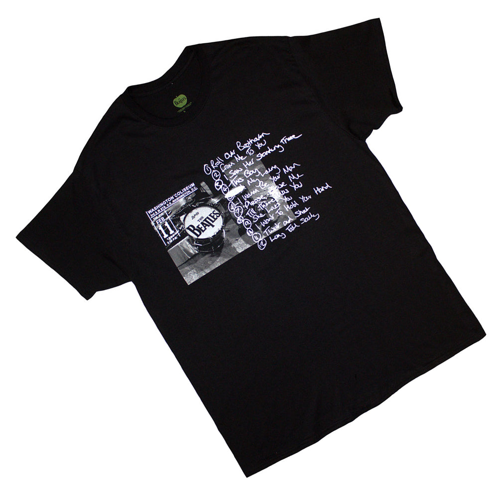 Black - Back - The Beatles Unisex Adult Washington Coliseum 64 Drum & Setlist T-Shirt