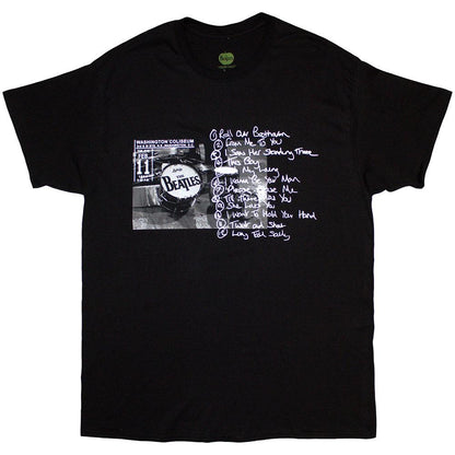 Black - Front - The Beatles Unisex Adult Washington Coliseum 64 Drum & Setlist T-Shirt