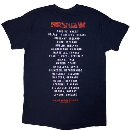 Navy Blue - Back - Bruce Springsteen Unisex Adult Tour ´24 Guitar Photo Back Print T-Shirt