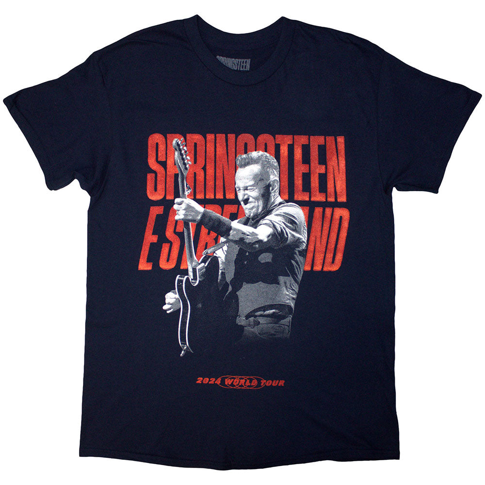 Navy Blue - Front - Bruce Springsteen Unisex Adult Tour ´24 Guitar Photo Back Print T-Shirt