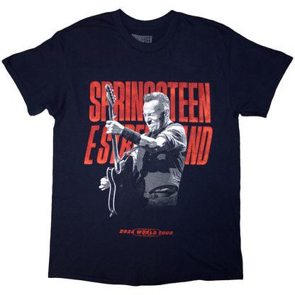 Navy Blue - Front - Bruce Springsteen Unisex Adult Tour ´24 Guitar Photo Back Print T-Shirt