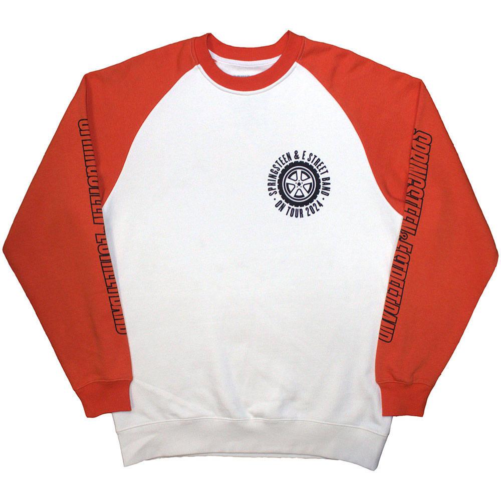 White-Orange - Front - Bruce Springsteen Unisex Adult Tour ´24 Wheel Back Print Raglan T-Shirt