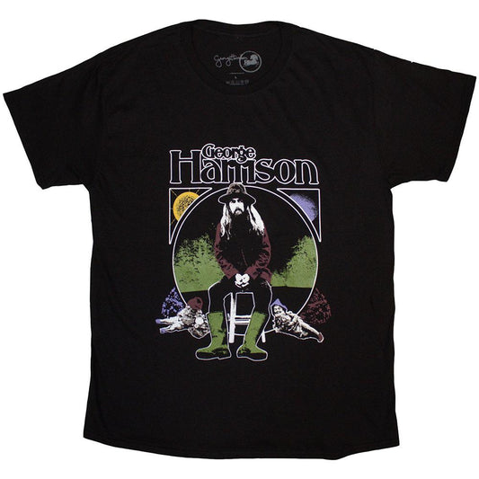 Black - Front - George Harrison Unisex Adult Sun & Moon T-Shirt