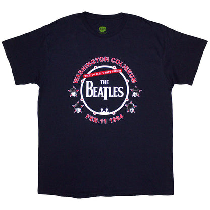 Navy Blue - Front - The Beatles Unisex Adult Washington ´64 Drum T-Shirt