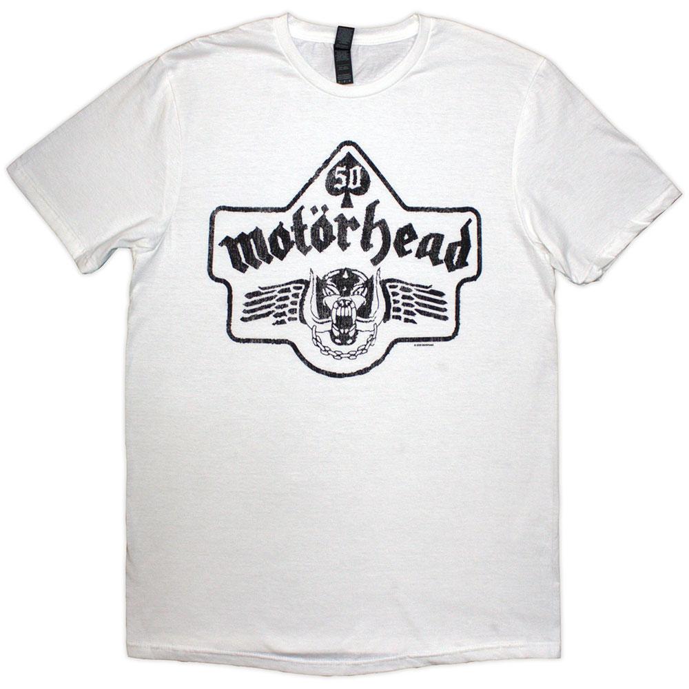 White - Front - Motorhead Unisex Adult 50 Years Ace Wings Emblem T-Shirt