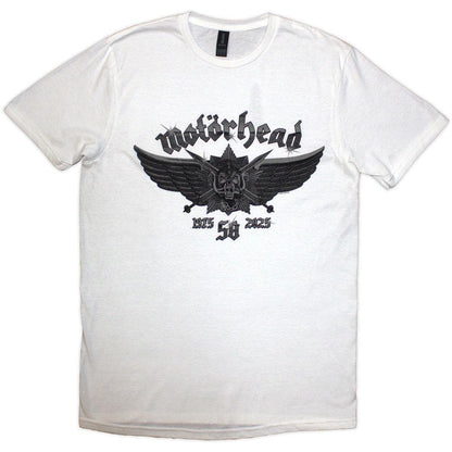 White - Front - Motorhead Unisex Adult 50 Years Wings Badge T-Shirt