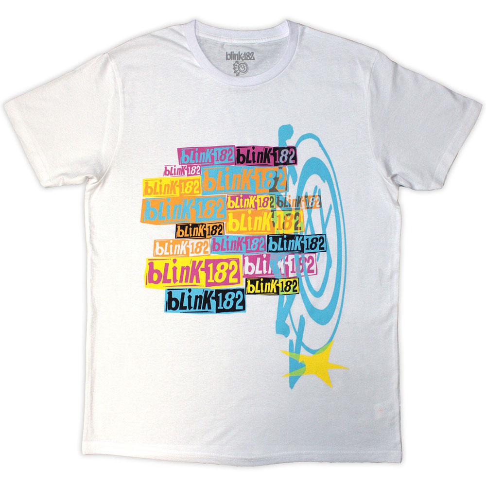 White-Multicoloured - Front - Blink 182 Unisex Adult Stacked Logo T-Shirt