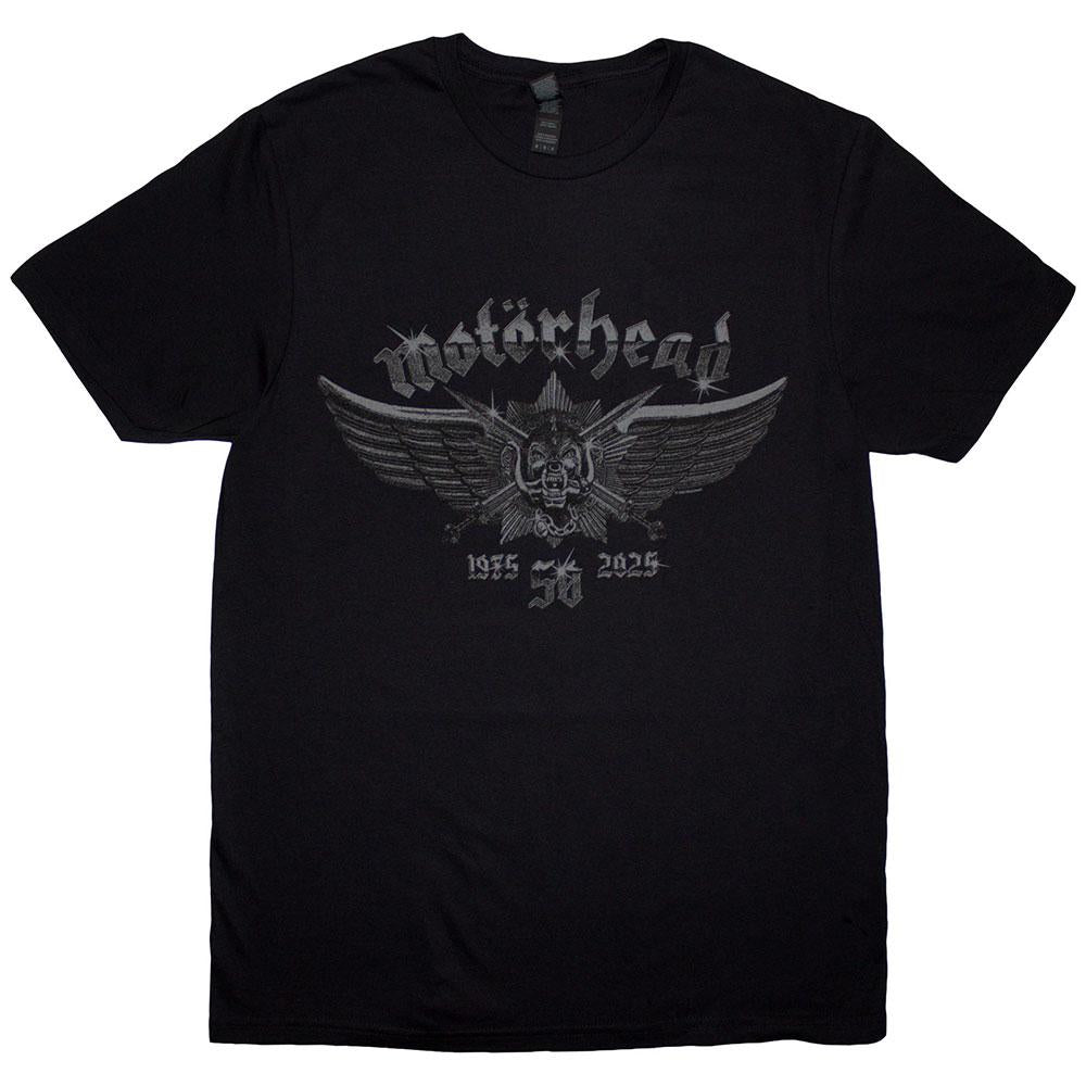 Black - Front - Motorhead Unisex Adult 50 Years Wings Badge T-Shirt