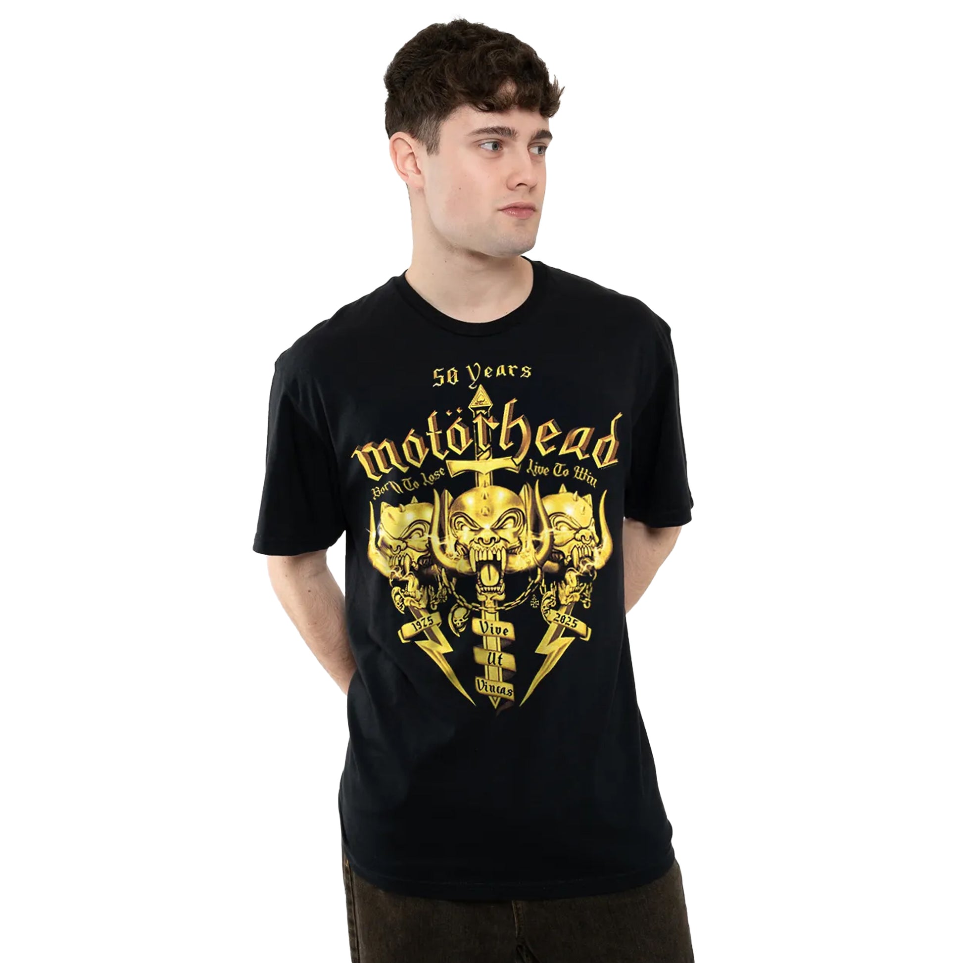 Black - Side - Motorhead Unisex Adult 50 Years Swords & Warpig T-Shirt