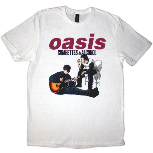 White - Front - Oasis Unisex Adult Cigarettes & Alcohol Illustration T-Shirt