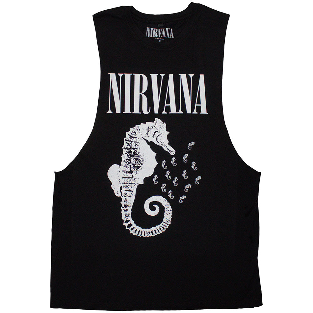Black - Front - Nirvana Unisex Adult Seahorse Logo Vest Top