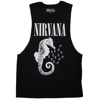 Black - Front - Nirvana Unisex Adult Seahorse Logo Vest Top