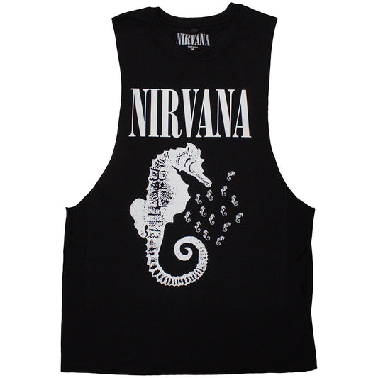 Black - Front - Nirvana Unisex Adult Seahorse Logo Vest Top