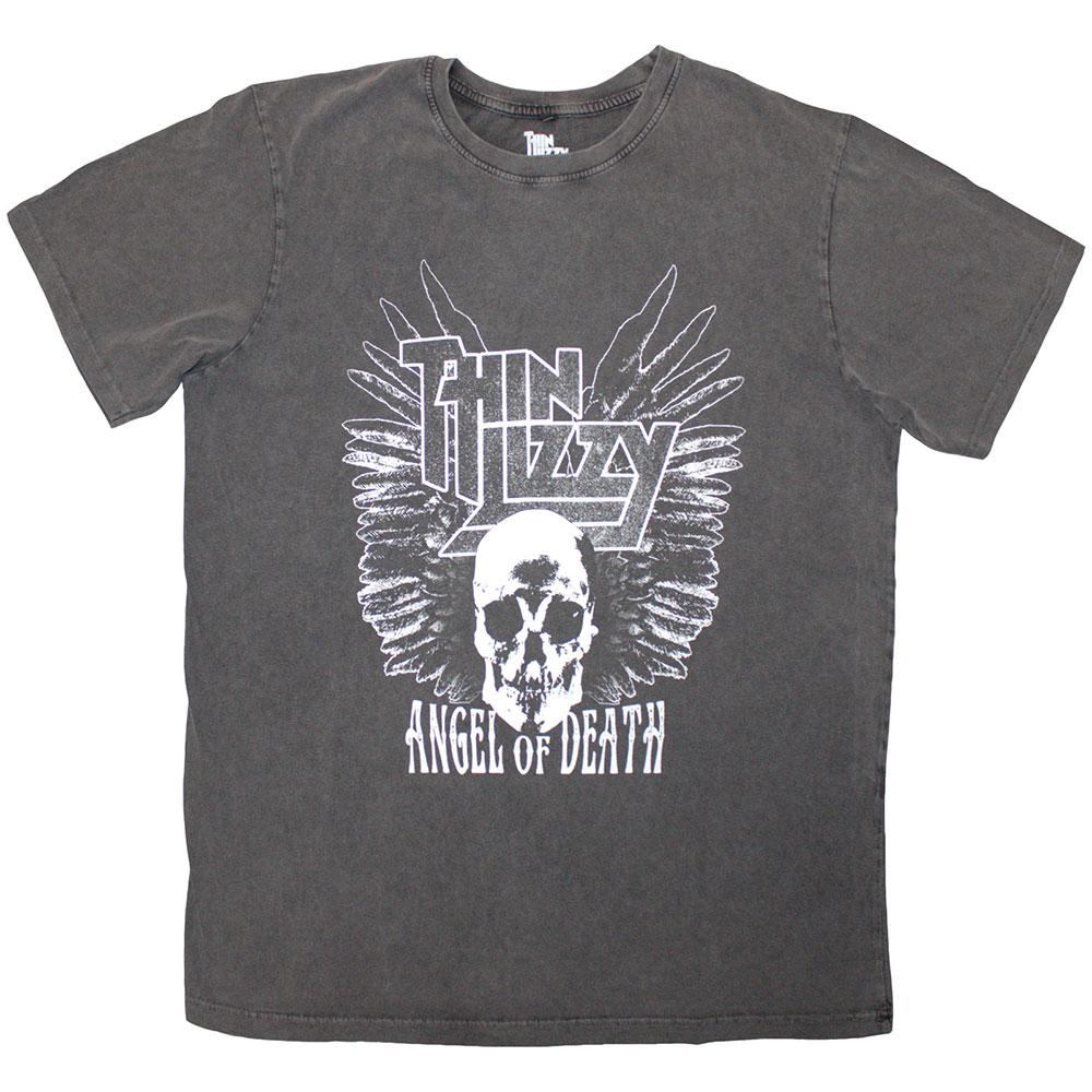 Charcoal Grey - Front - Thin Lizzy Unisex Adult Angel of Death Stone Wash T-Shirt
