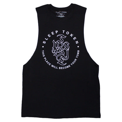 Black - Front - Sleep Token Unisex Adult Tomb Text Ring Vest Top
