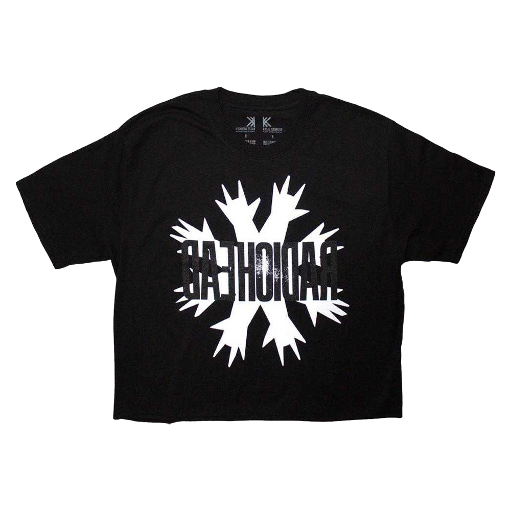 Black - Front - Radiohead Womens-Ladies Cut Hands Crop Top