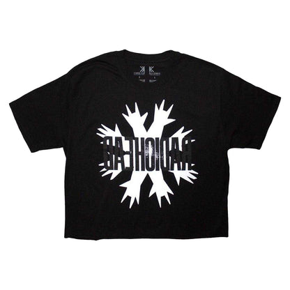 Black - Front - Radiohead Womens-Ladies Cut Hands Crop Top