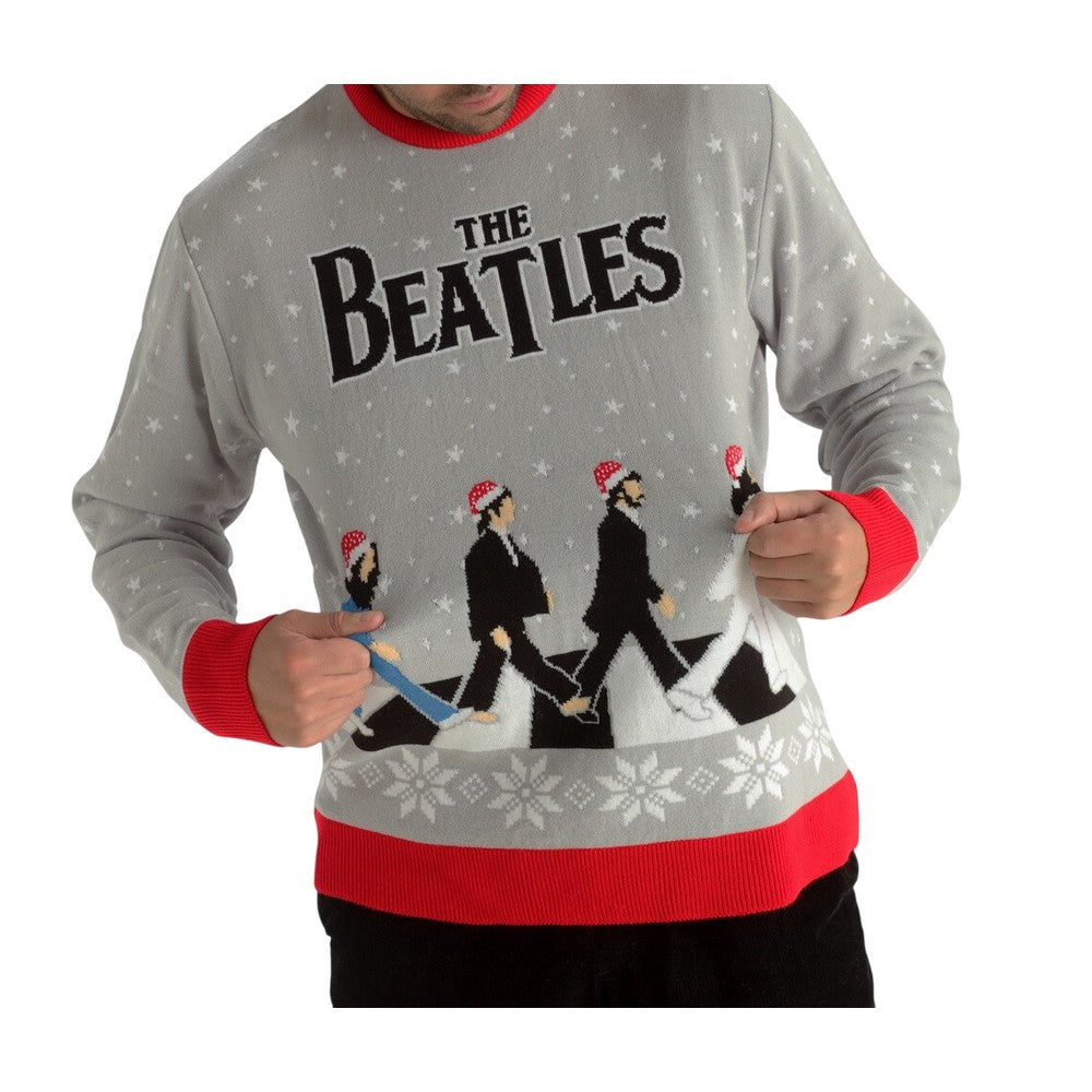 Grey - Side - The Beatles Unisex Adult Drop T Abbey Road Christmas Sweatshirt