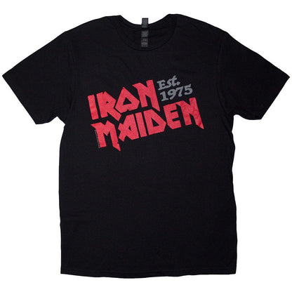 Black - Front - Iron Maiden Unisex Adult Est. 1975 Slanted Logo T-Shirt