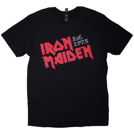 Black - Front - Iron Maiden Unisex Adult Est. 1975 Slanted Logo T-Shirt