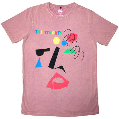 Kashmir Red - Front - The Strokes Unisex Adult Abstract Faces Stone Wash T-Shirt