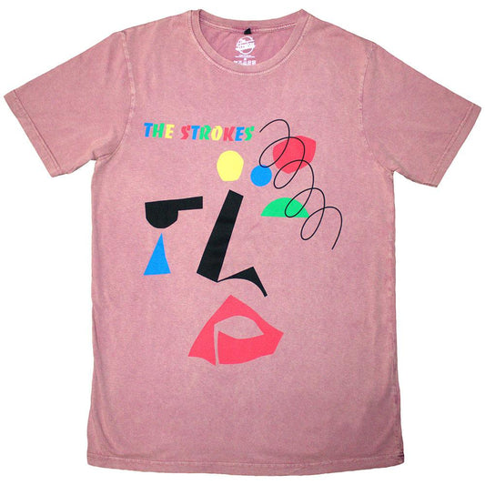 Kashmir Red - Front - The Strokes Unisex Adult Abstract Faces Stone Wash T-Shirt